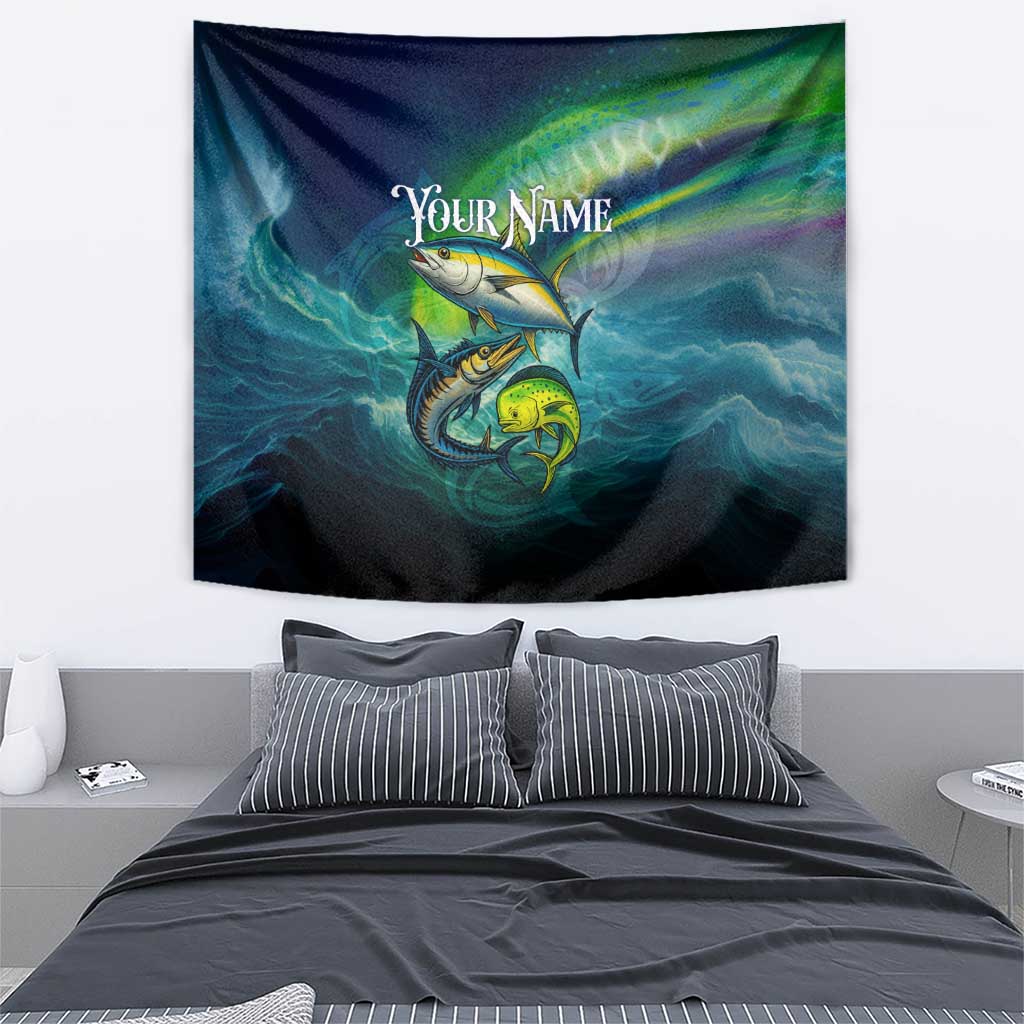 Offshore Fishing Custom Tapestry Tuna Mahi Mahi and Wahoo in Ocean Wave Design - Wonder Print Shop