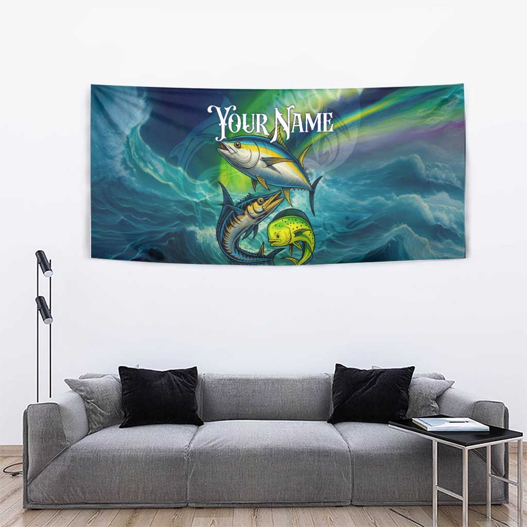 Offshore Fishing Custom Tapestry Tuna Mahi Mahi and Wahoo in Ocean Wave Design - Wonder Print Shop