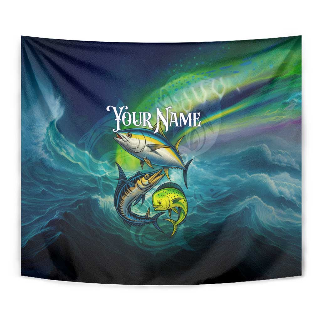 Offshore Fishing Custom Tapestry Tuna Mahi Mahi and Wahoo in Ocean Wave Design - Wonder Print Shop