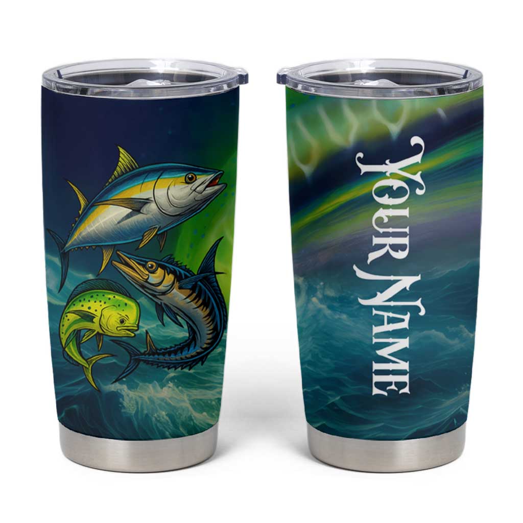 Offshore Fishing Custom Tumbler Cup Tuna Mahi Mahi and Wahoo in Ocean Wave Design - Wonder Print Shop