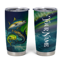 Offshore Fishing Custom Tumbler Cup Tuna Mahi Mahi and Wahoo in Ocean Wave Design - Wonder Print Shop