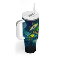 Offshore Fishing Custom Tumbler With Handle Tuna Mahi Mahi and Wahoo in Ocean Wave Design - Wonder Print Shop