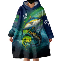 Offshore Fishing Custom Wearable Blanket Hoodie Tuna Mahi Mahi and Wahoo in Ocean Wave Design - Wonder Print Shop