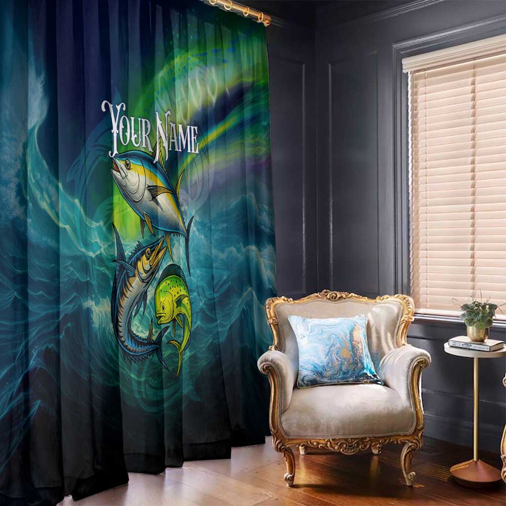 Offshore Fishing Custom Window Curtain Tuna Mahi Mahi and Wahoo in Ocean Wave Design - Wonder Print Shop