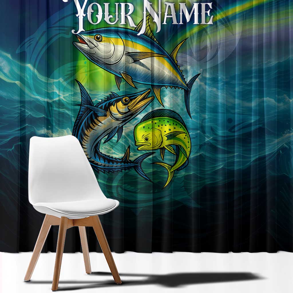Offshore Fishing Custom Window Curtain Tuna Mahi Mahi and Wahoo in Ocean Wave Design - Wonder Print Shop