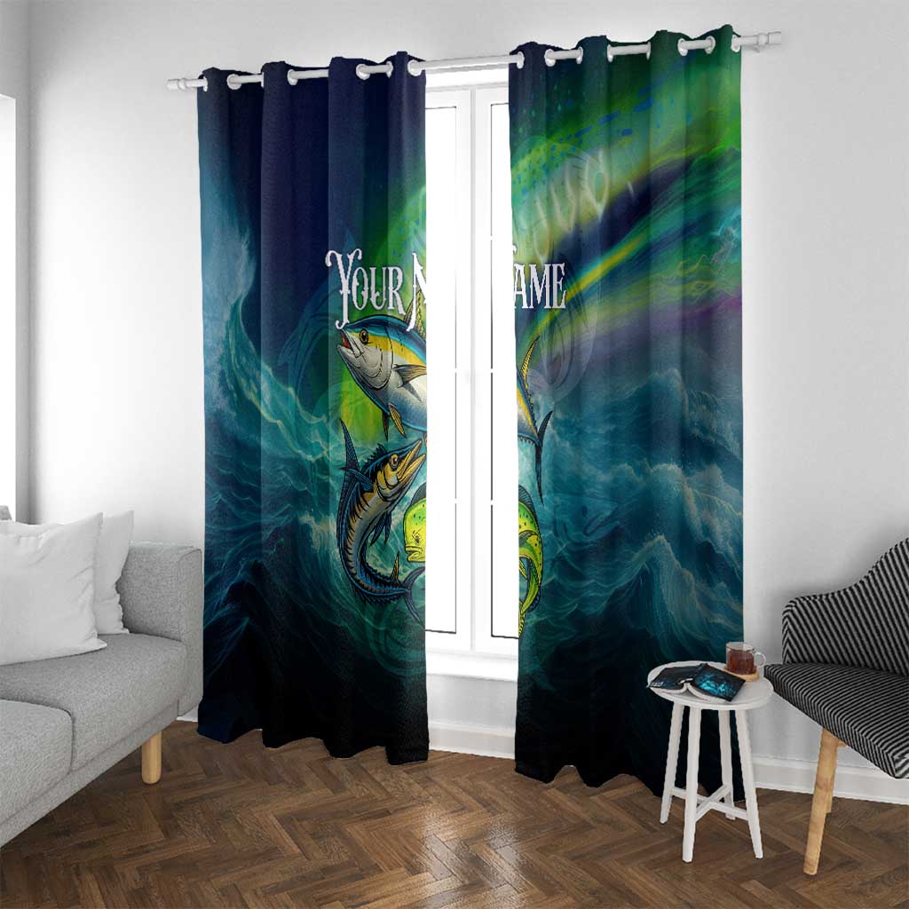 Offshore Fishing Custom Window Curtain Tuna Mahi Mahi and Wahoo in Ocean Wave Design - Wonder Print Shop