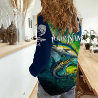 Offshore Fishing Custom Women Casual Shirt Tuna Mahi Mahi and Wahoo in Ocean Wave Design - Wonder Print Shop