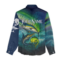 Offshore Fishing Custom Women Casual Shirt Tuna Mahi Mahi and Wahoo in Ocean Wave Design - Wonder Print Shop