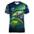 Offshore Fishing Custom Women V-Neck T-Shirt Tuna Mahi Mahi and Wahoo in Ocean Wave Design - Wonder Print Shop