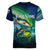 Offshore Fishing Custom Women V-Neck T-Shirt Tuna Mahi Mahi and Wahoo in Ocean Wave Design - Wonder Print Shop