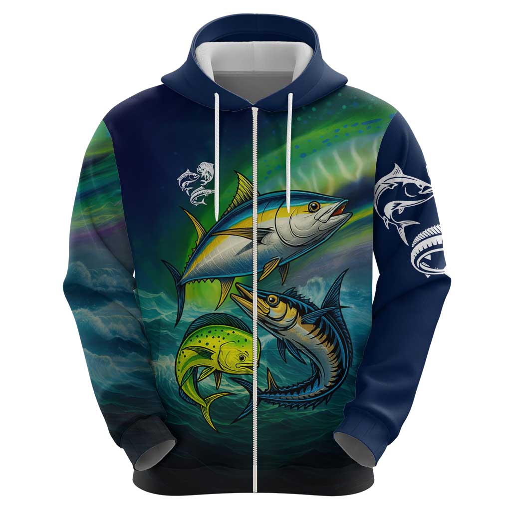 Offshore Fishing Custom Zip Hoodie Tuna Mahi Mahi and Wahoo in Ocean Wave Design - Wonder Print Shop