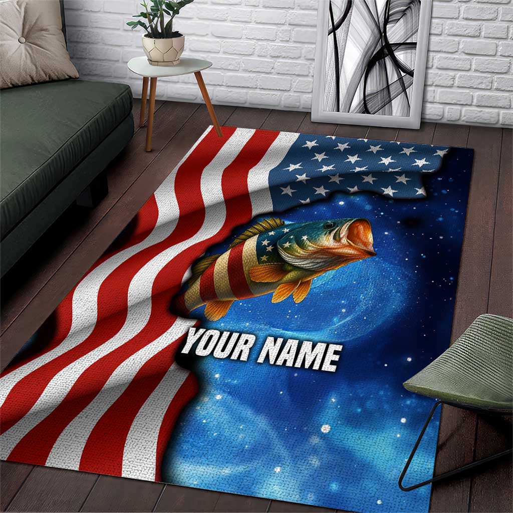 American Flag Bass Fishing Graphic Area Rug Patriotic Fish and Starry Galaxy Background - Wonder Print Shop