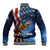 American Flag Bass Fishing Graphic Baseball Jacket Patriotic Fish and Starry Galaxy Background - Wonder Print Shop