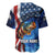 American Flag Bass Fishing Graphic Baseball Jersey Patriotic Fish and Starry Galaxy Background - Wonder Print Shop