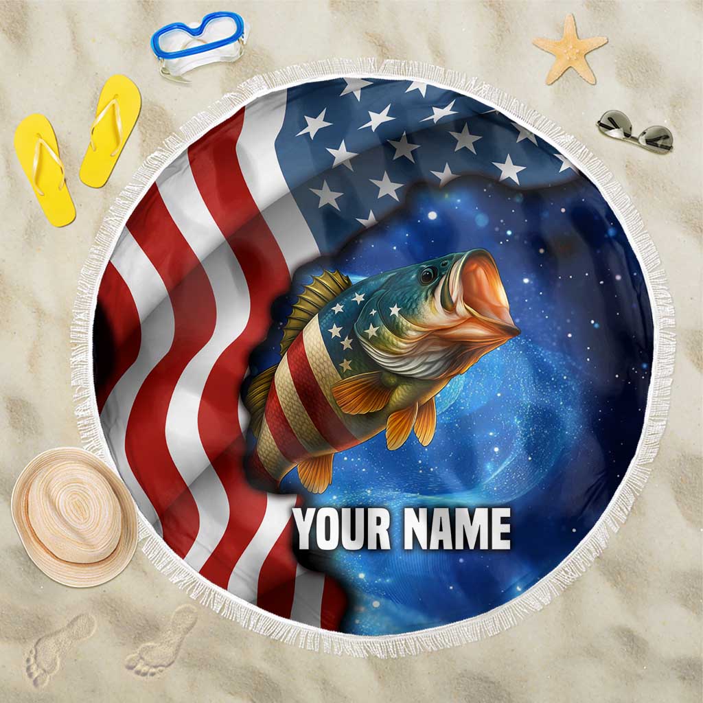 American Flag Bass Fishing Graphic Beach Blanket Patriotic Fish and Starry Galaxy Background - Wonder Print Shop