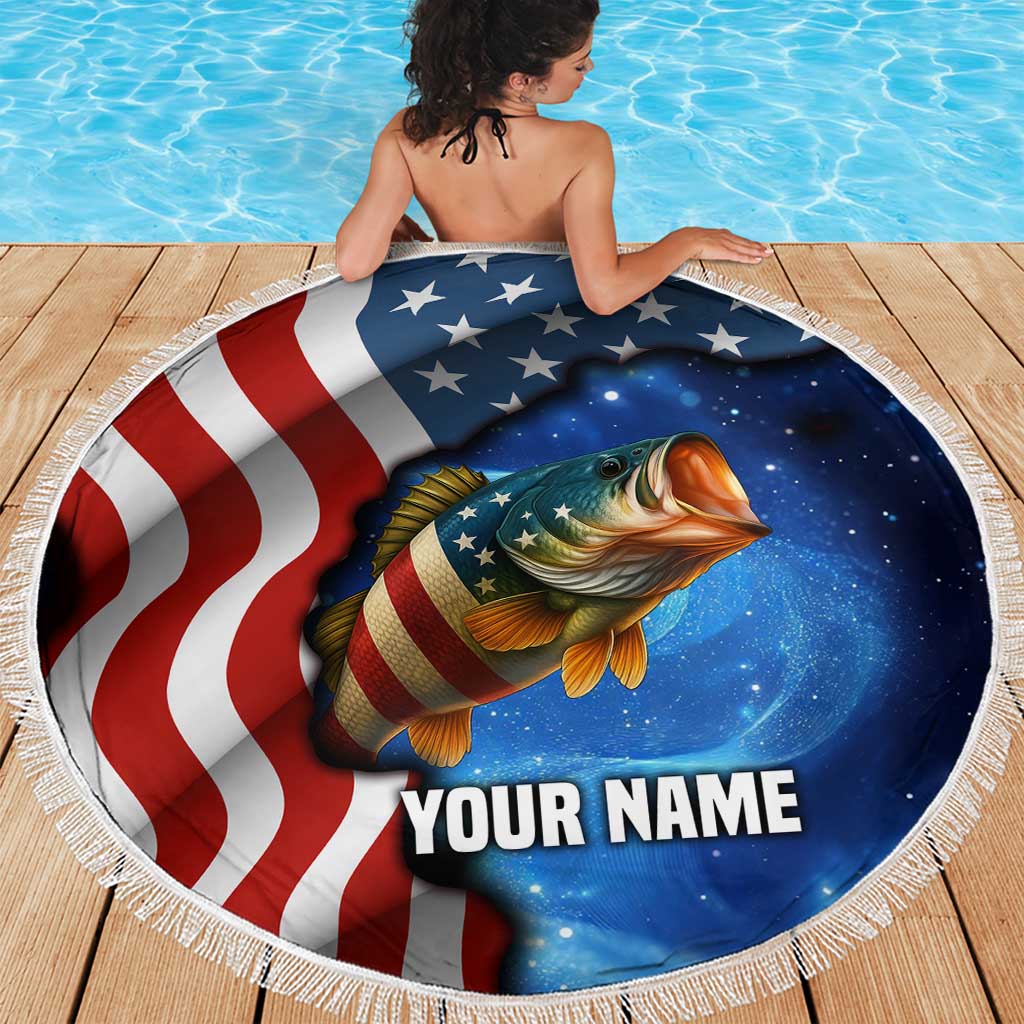 American Flag Bass Fishing Graphic Beach Blanket Patriotic Fish and Starry Galaxy Background - Wonder Print Shop