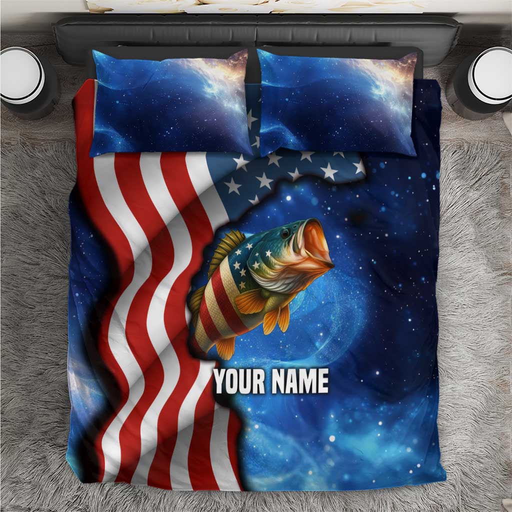 American Flag Bass Fishing Graphic Bedding Set Patriotic Fish and Starry Galaxy Background - Wonder Print Shop