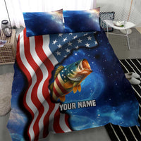 American Flag Bass Fishing Graphic Bedding Set Patriotic Fish and Starry Galaxy Background - Wonder Print Shop