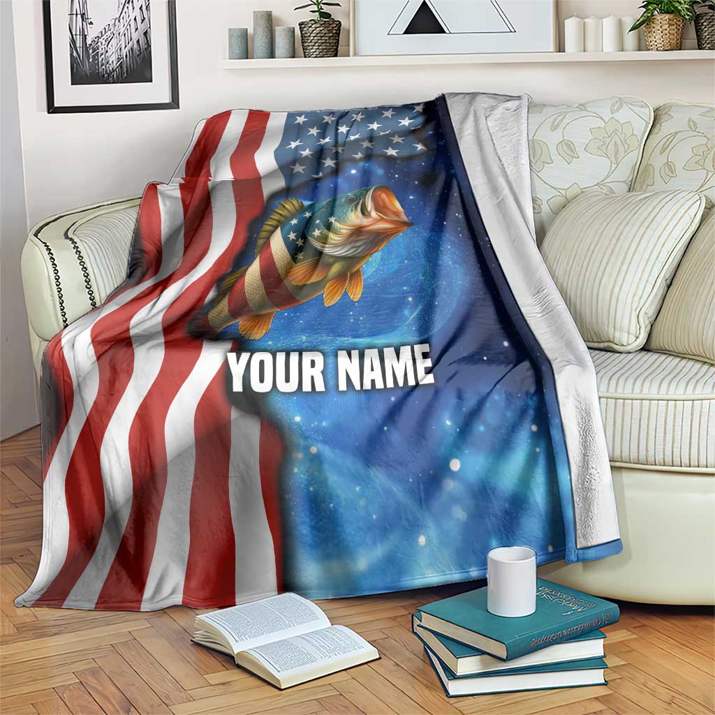 American Flag Bass Fishing Graphic Blanket Patriotic Fish and Starry Galaxy Background - Wonder Print Shop