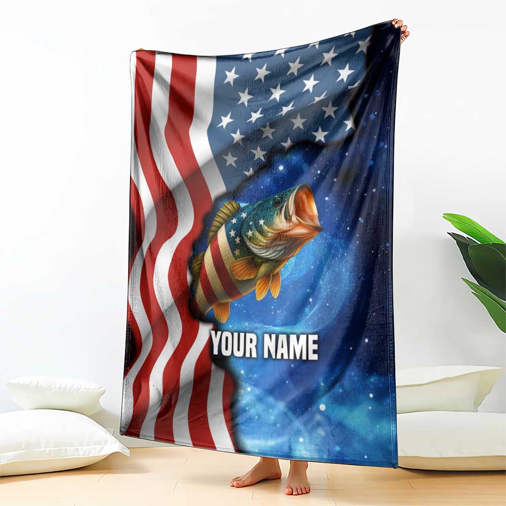 American Flag Bass Fishing Graphic Blanket Patriotic Fish and Starry Galaxy Background - Wonder Print Shop