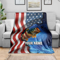 American Flag Bass Fishing Graphic Blanket Patriotic Fish and Starry Galaxy Background - Wonder Print Shop