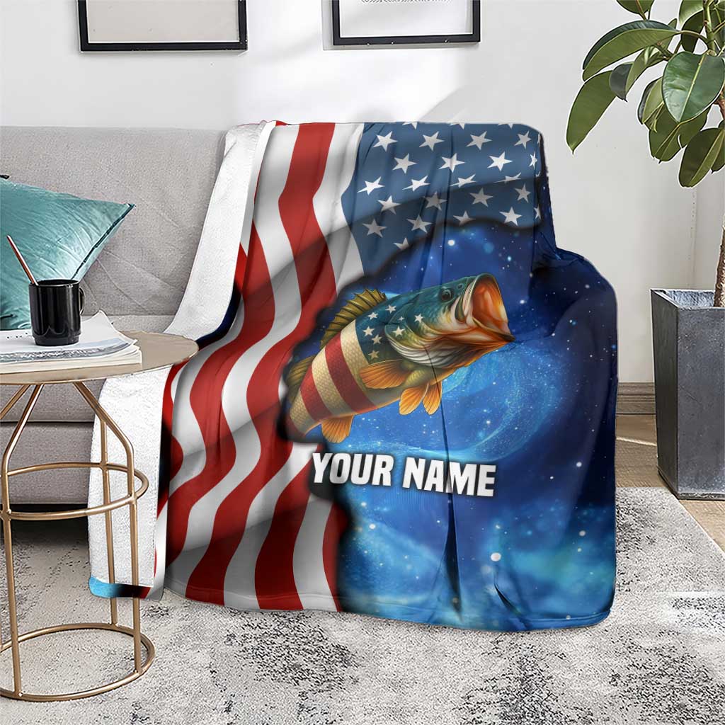 American Flag Bass Fishing Graphic Blanket Patriotic Fish and Starry Galaxy Background - Wonder Print Shop