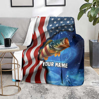 American Flag Bass Fishing Graphic Blanket Patriotic Fish and Starry Galaxy Background - Wonder Print Shop