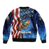 American Flag Bass Fishing Graphic Bomber Jacket Patriotic Fish and Starry Galaxy Background - Wonder Print Shop