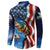 American Flag Bass Fishing Graphic Button Sweatshirt Patriotic Fish and Starry Galaxy Background - Wonder Print Shop