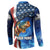 American Flag Bass Fishing Graphic Button Sweatshirt Patriotic Fish and Starry Galaxy Background - Wonder Print Shop