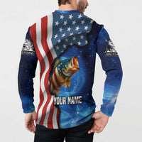 American Flag Bass Fishing Graphic Button Sweatshirt Patriotic Fish and Starry Galaxy Background - Wonder Print Shop