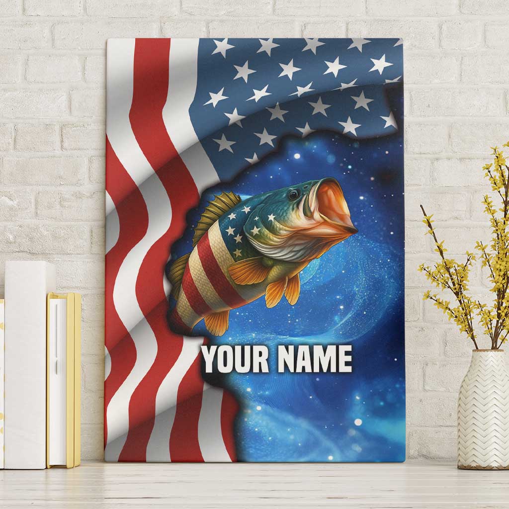 American Flag Bass Fishing Graphic Canvas Wall Art Patriotic Fish and Starry Galaxy Background - Wonder Print Shop
