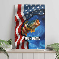 American Flag Bass Fishing Graphic Canvas Wall Art Patriotic Fish and Starry Galaxy Background - Wonder Print Shop