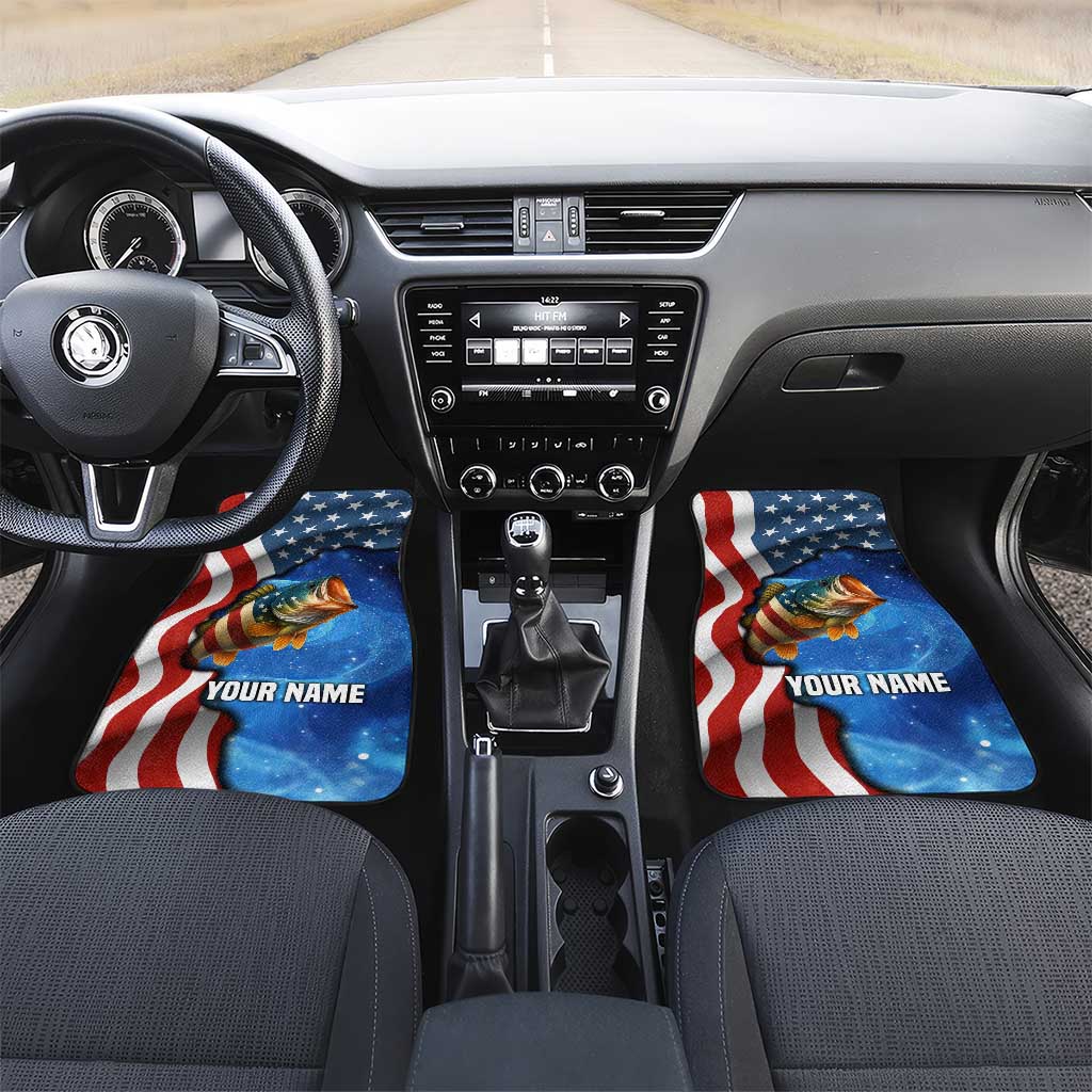 American Flag Bass Fishing Graphic Car Mats Patriotic Fish and Starry Galaxy Background - Wonder Print Shop