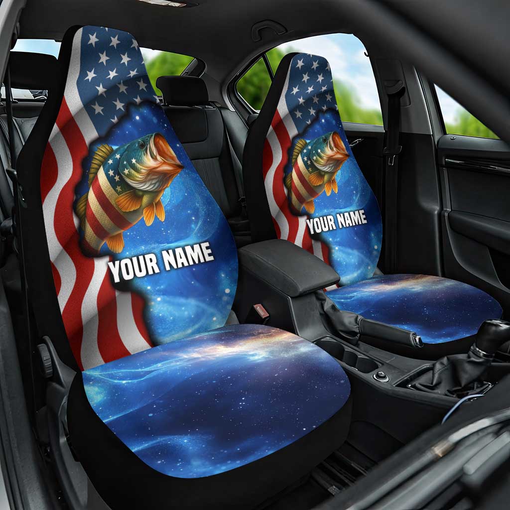 American Flag Bass Fishing Graphic Car Seat Cover Patriotic Fish and Starry Galaxy Background - Wonder Print Shop