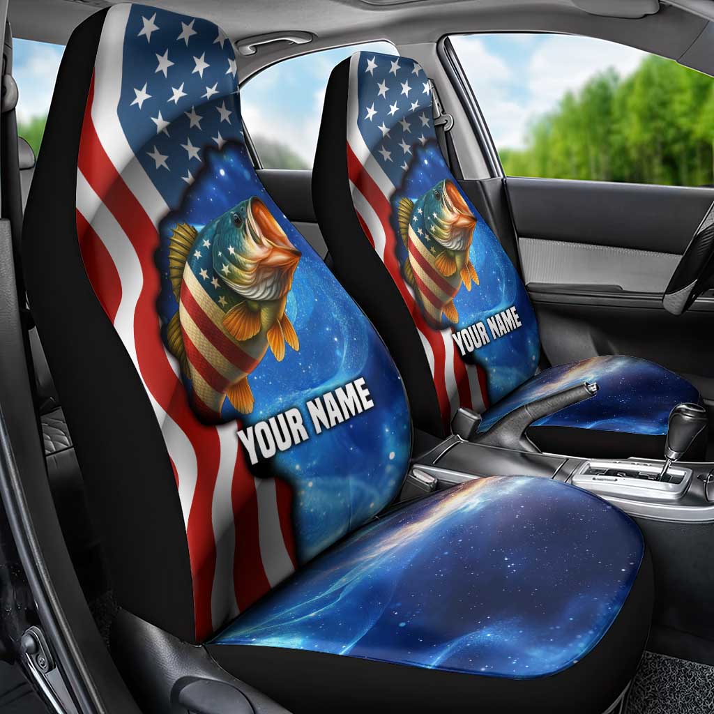 American Flag Bass Fishing Graphic Car Seat Cover Patriotic Fish and Starry Galaxy Background - Wonder Print Shop