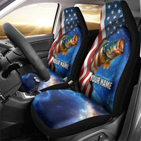 American Flag Bass Fishing Graphic Car Seat Cover Patriotic Fish and Starry Galaxy Background - Wonder Print Shop