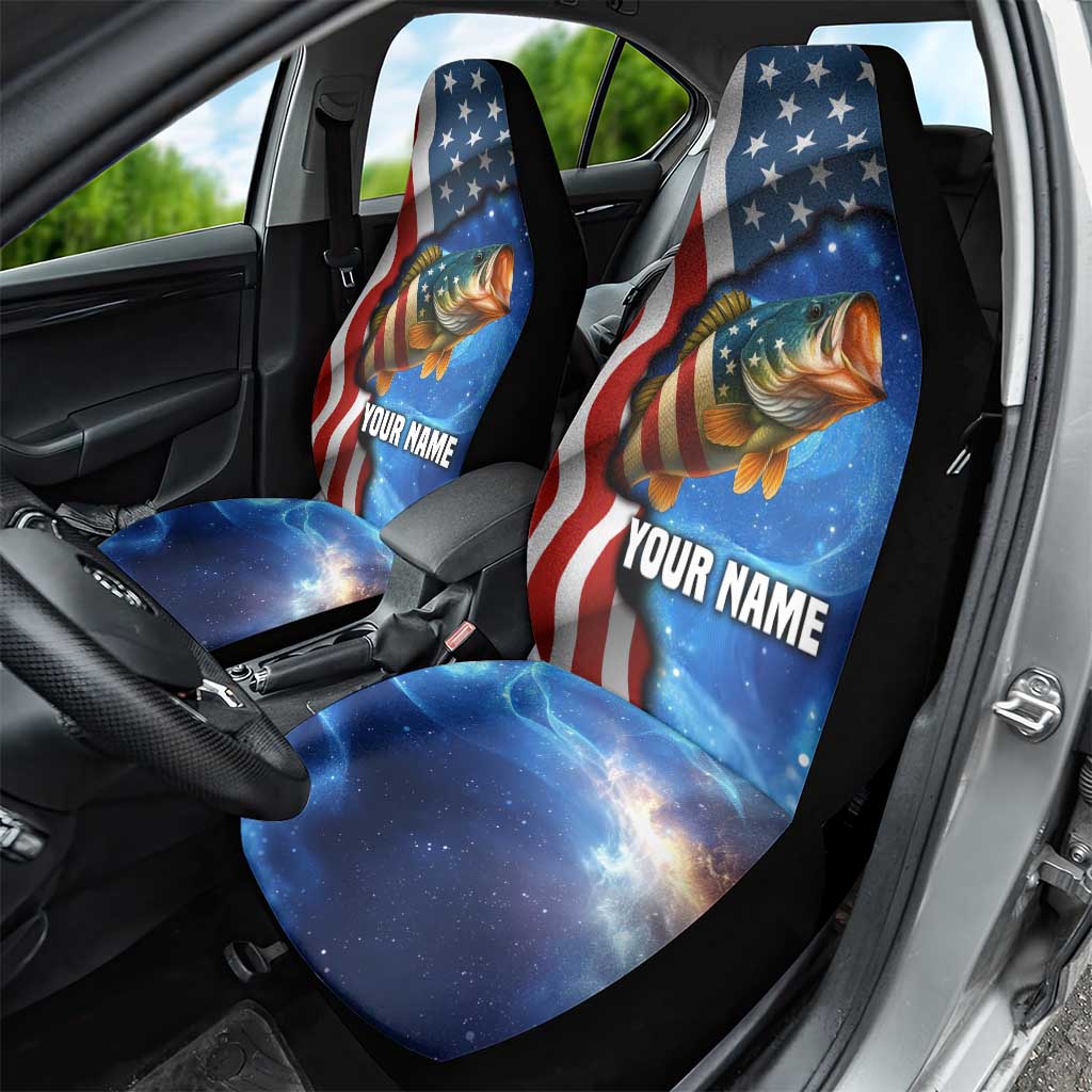 American Flag Bass Fishing Graphic Car Seat Cover Patriotic Fish and Starry Galaxy Background - Wonder Print Shop