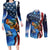 American Flag Bass Fishing Graphic Couples Matching Long Sleeve Bodycon Dress and Long Sleeve Button Shirt Patriotic Fish and Starry Galaxy Background - Wonder Print Shop