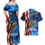 American Flag Bass Fishing Graphic Couples Matching Off Shoulder Maxi Dress and Hawaiian Shirt Patriotic Fish and Starry Galaxy Background - Wonder Print Shop