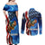 American Flag Bass Fishing Graphic Couples Matching Off Shoulder Maxi Dress and Long Sleeve Button Shirt Patriotic Fish and Starry Galaxy Background - Wonder Print Shop