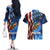 American Flag Bass Fishing Graphic Couples Matching Off The Shoulder Long Sleeve Dress and Hawaiian Shirt Patriotic Fish and Starry Galaxy Background - Wonder Print Shop