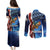 American Flag Bass Fishing Graphic Couples Matching Puletasi and Long Sleeve Button Shirt Patriotic Fish and Starry Galaxy Background - Wonder Print Shop