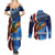 American Flag Bass Fishing Graphic Couples Matching Summer Maxi Dress and Long Sleeve Button Shirt Patriotic Fish and Starry Galaxy Background - Wonder Print Shop