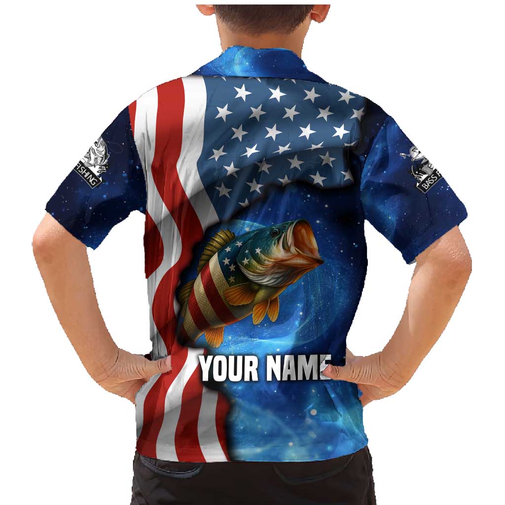 American Flag Bass Fishing Graphic Family Matching Mermaid Dress and Hawaiian Shirt Patriotic Fish and Starry Galaxy Background - Wonder Print Shop
