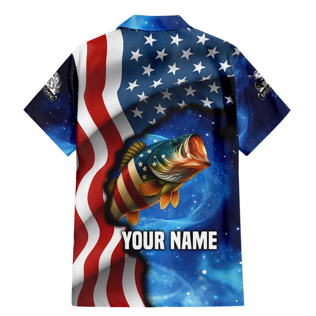 American Flag Bass Fishing Graphic Family Matching Mermaid Dress and Hawaiian Shirt Patriotic Fish and Starry Galaxy Background - Wonder Print Shop
