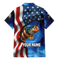 American Flag Bass Fishing Graphic Family Matching Mermaid Dress and Hawaiian Shirt Patriotic Fish and Starry Galaxy Background - Wonder Print Shop