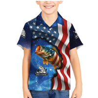 American Flag Bass Fishing Graphic Family Matching Mermaid Dress and Hawaiian Shirt Patriotic Fish and Starry Galaxy Background - Wonder Print Shop