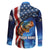 American Flag Bass Fishing Graphic Family Matching Off The Shoulder Long Sleeve Dress and Hawaiian Shirt Patriotic Fish and Starry Galaxy Background - Wonder Print Shop