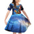 American Flag Bass Fishing Graphic Family Matching Off Shoulder Short Dress and Hawaiian Shirt Patriotic Fish and Starry Galaxy Background - Wonder Print Shop